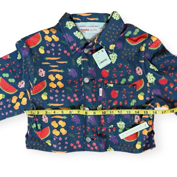 Lisa Says Gah Nuuly Farmers Market Cropped Button Jacket Size XS NWT Blue Fruit - Picture 6 of 8